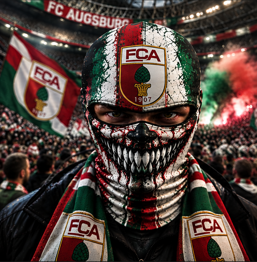 FC Augsburg Horror Balaclava – Gruselige Fußball Fan Sturmhaube | Halloween Maske