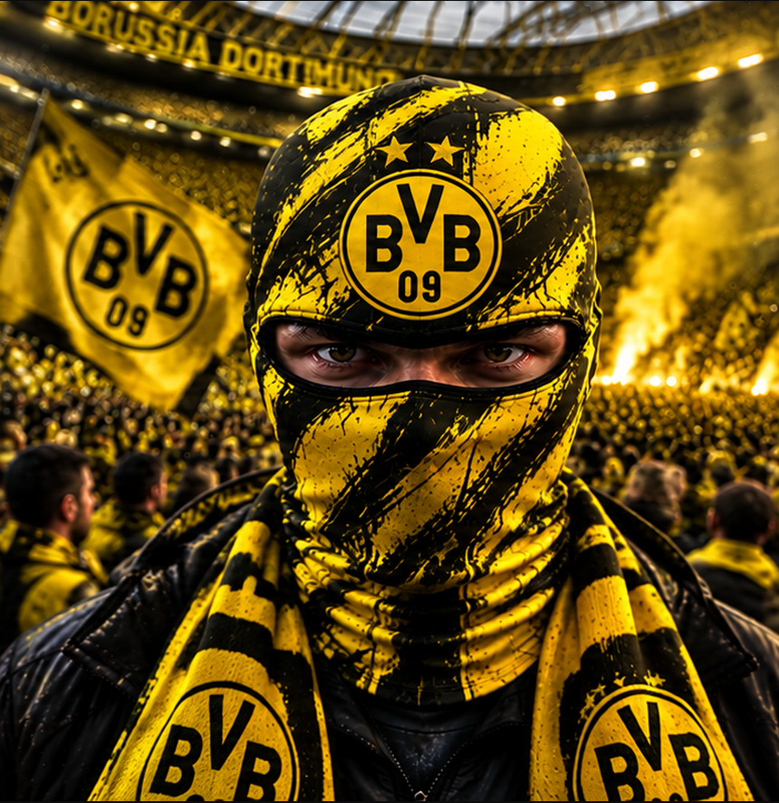 Borussia Dortmund Horror Balaclava – Gruselige Fußball Fan Sturmhaube | Halloween Maske
