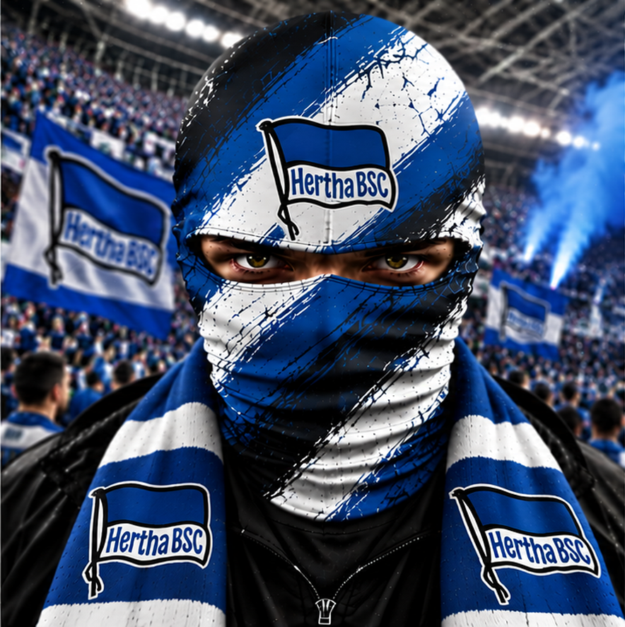 Hertha BSC Horror Balaclava – Gruselige Fußball Fan Sturmhaube | Halloween Maske