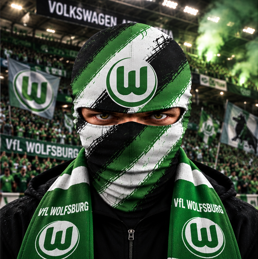 VfL Wolfsburg Horror Balaclava – Gruselige Fußball Fan Sturmhaube | Halloween Maske