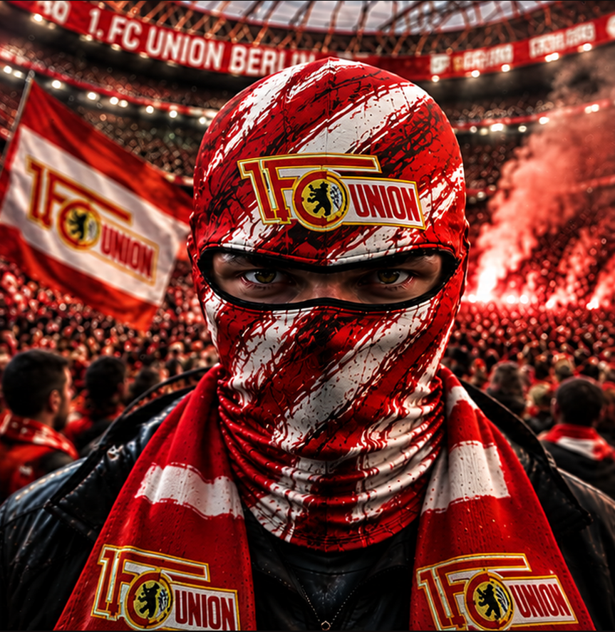 1. FC Union Berlin Horror Balaclava – Gruselige Fußball Fan Sturmhaube | Halloween Maske