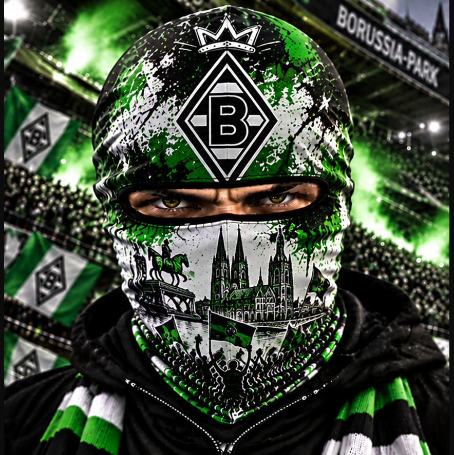 Borussia Mönchengladbach Ultras Graffiti Balaclava – Fußball Fan Sturmhaube | Premium Streetwear Edition