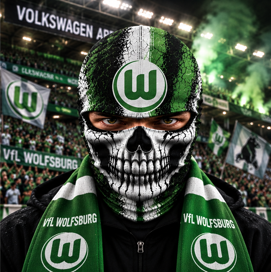 VfL Wolfsburg Horror Balaclava – Gruselige Fußball Fan Sturmhaube | Halloween Maske