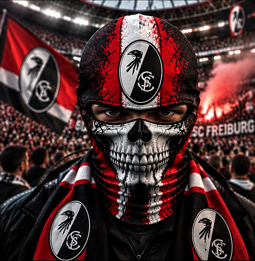SC Freiburg Horror Balaclava – Gruselige Fußball Fan Sturmhaube | Halloween Maske