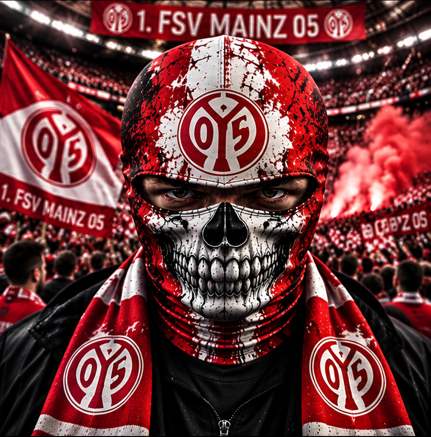 1. FSV Mainz 05 Horror Balaclava – Gruselige Fußball Fan Sturmhaube | Halloween Maske