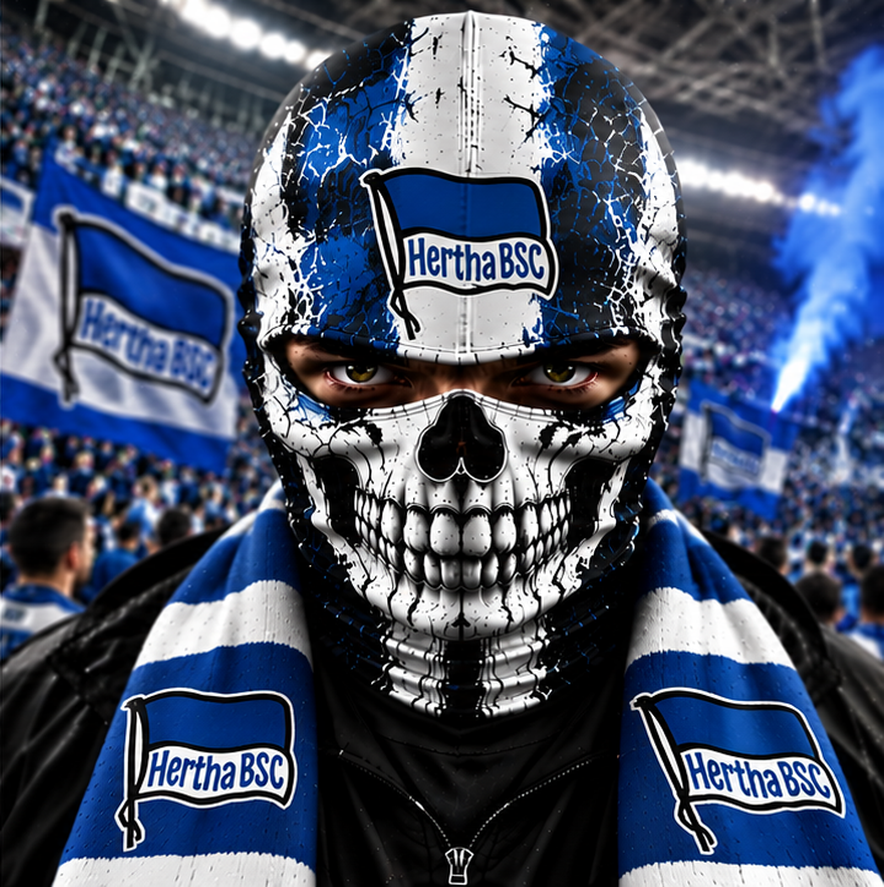 Hertha BSC Horror Balaclava – Gruselige Fußball Fan Sturmhaube | Halloween Maske