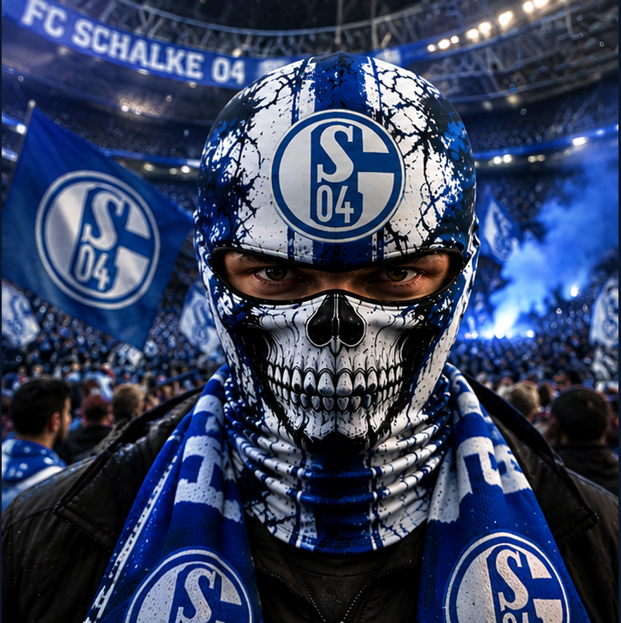 FC Schalke 04 Horror Balaclava – Gruselige Fußball Fan Sturmhaube | Halloween Maske
