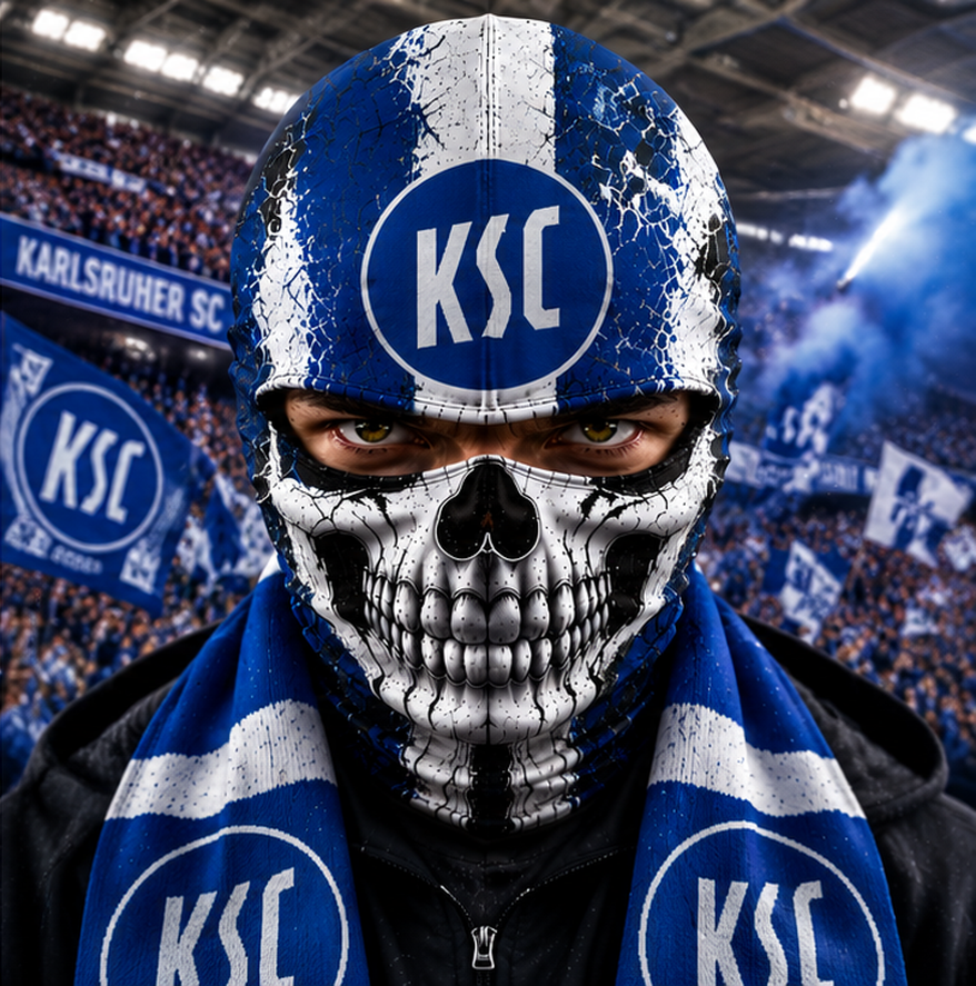 Karlsruher SC Horror Balaclava – Gruselige Fußball Fan Sturmhaube | Halloween Maske