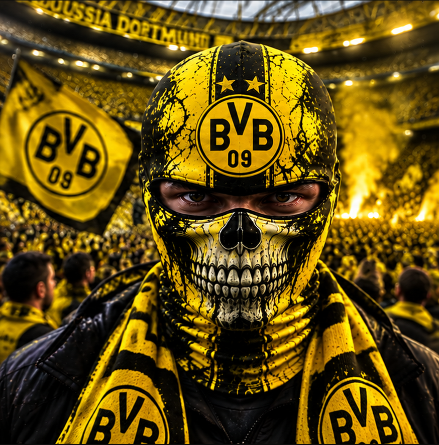 Borussia Dortmund Horror Balaclava – Gruselige Fußball Fan Sturmhaube | Halloween Maske