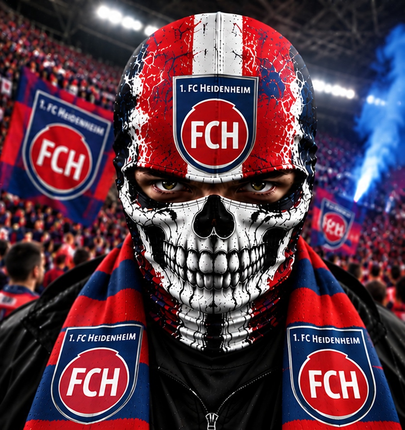 1. FC Heidenheim Horror Balaclava – Gruselige Fußball Fan Sturmhaube | Halloween Maske