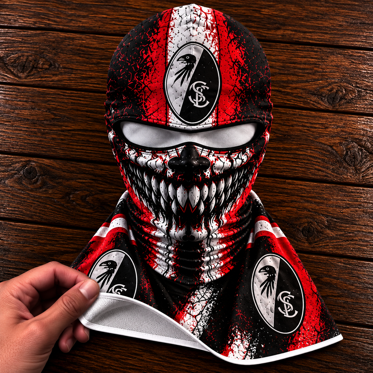 SC Freiburg Horror Balaclava – Gruselige Fußball Fan Sturmhaube | Halloween Maske