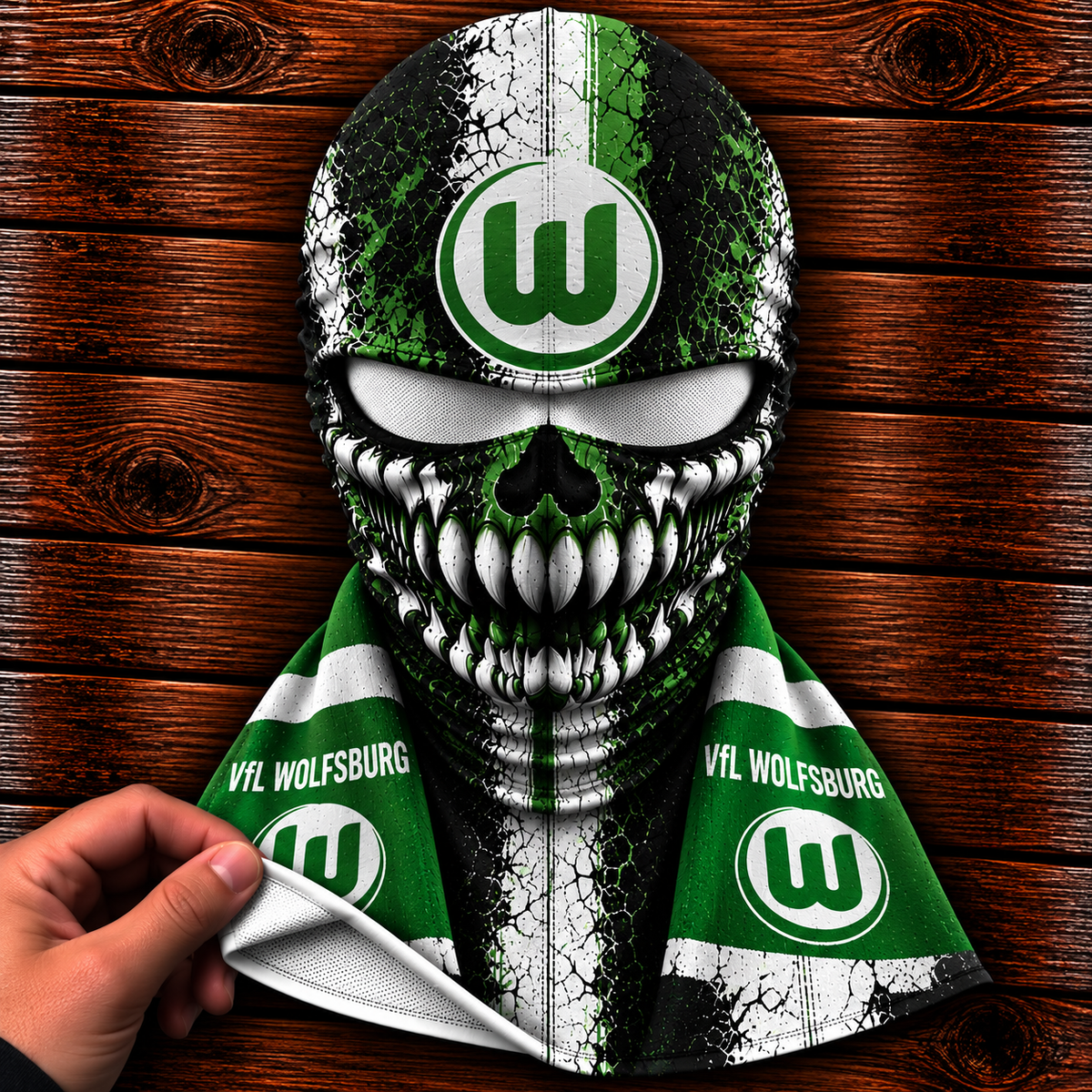 VfL Wolfsburg Horror Balaclava – Gruselige Fußball Fan Sturmhaube | Halloween Maske