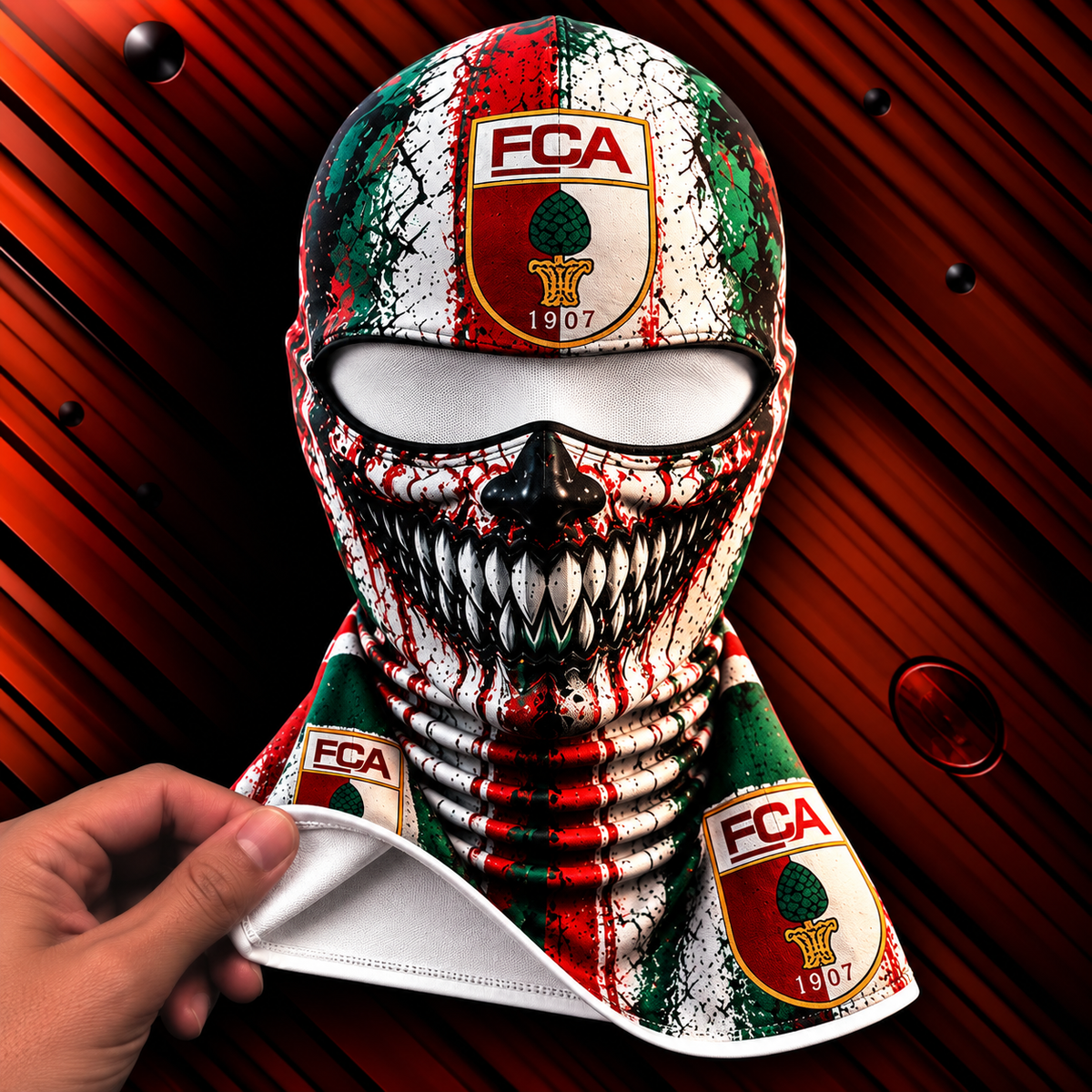 FC Augsburg Horror Balaclava – Gruselige Fußball Fan Sturmhaube | Halloween Maske
