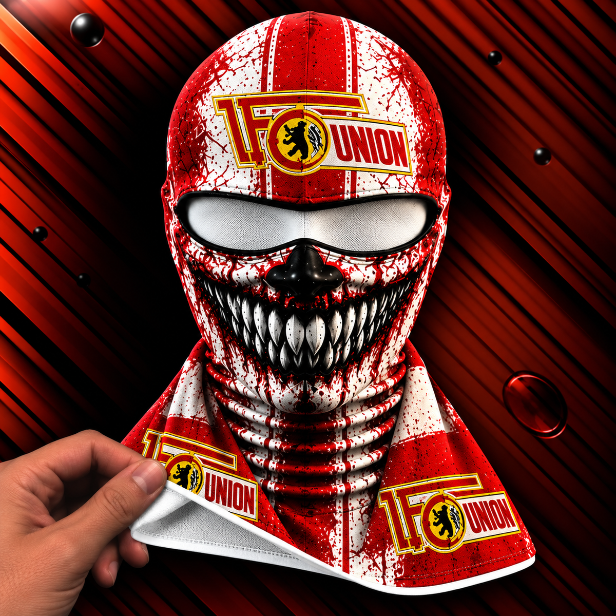 1. FC Union Berlin Horror Balaclava – Gruselige Fußball Fan Sturmhaube | Halloween Maske