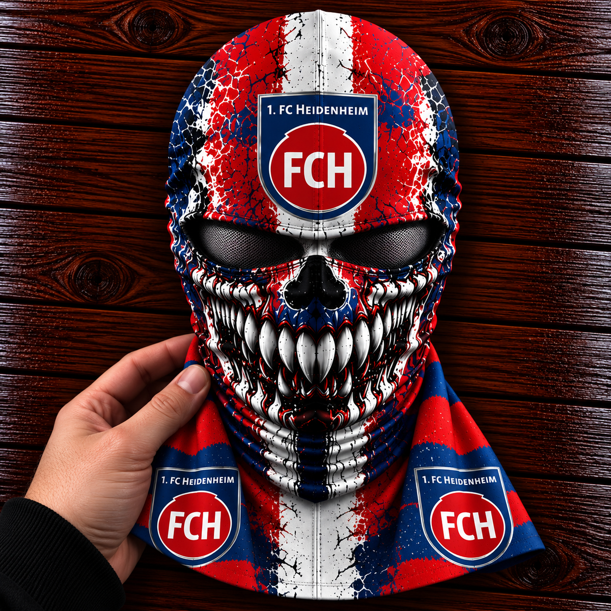 1. FC Heidenheim Horror Balaclava – Gruselige Fußball Fan Sturmhaube | Halloween Maske