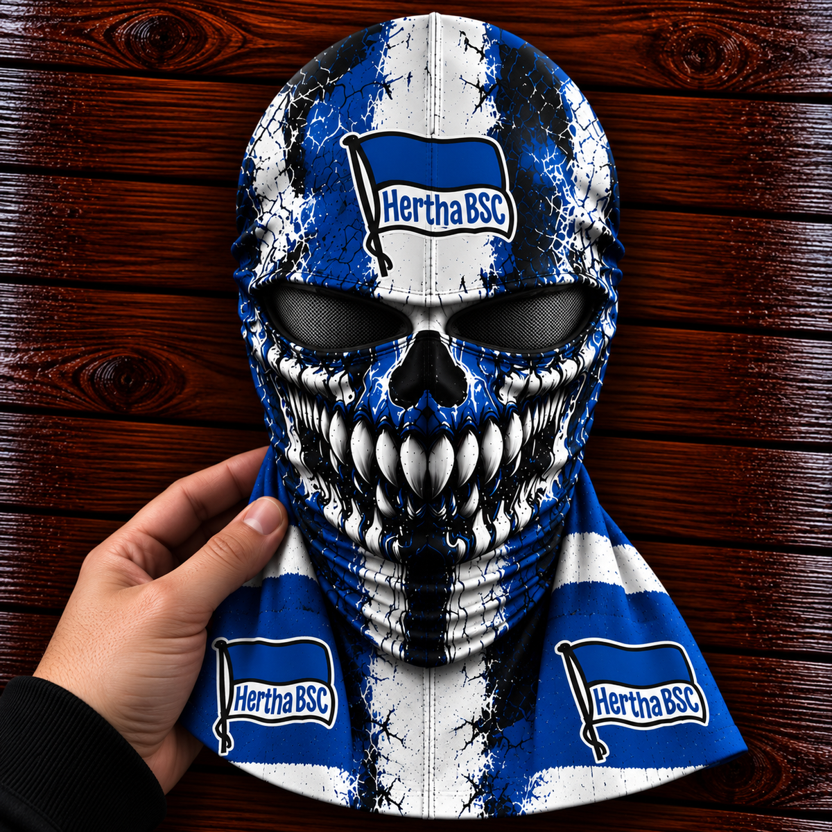 Hertha BSC Horror Balaclava – Gruselige Fußball Fan Sturmhaube | Halloween Maske