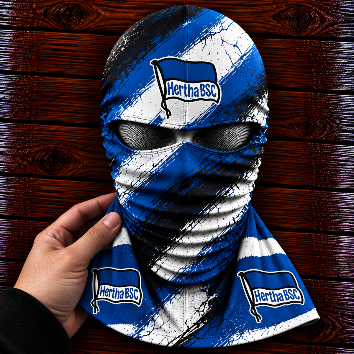 Hertha BSC Horror Balaclava – Gruselige Fußball Fan Sturmhaube | Halloween Maske