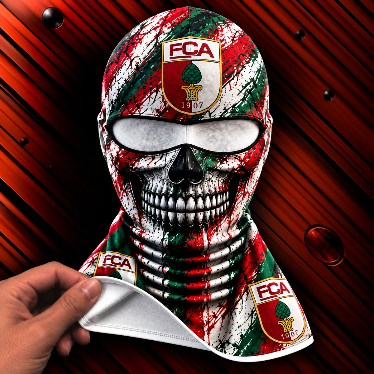 FC Augsburg Horror Balaclava – Gruselige Fußball Fan Sturmhaube | Halloween Maske
