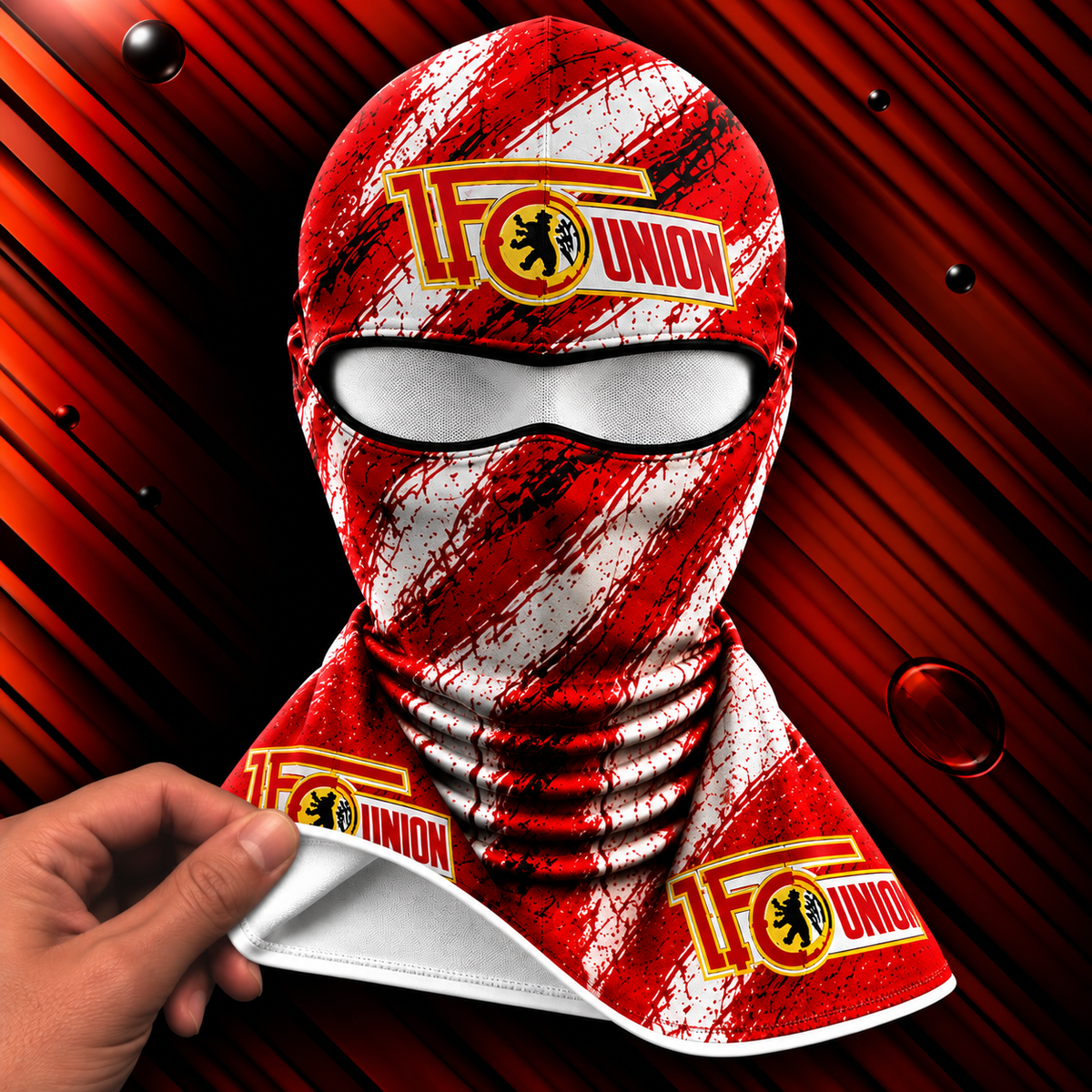 1. FC Union Berlin Horror Balaclava – Gruselige Fußball Fan Sturmhaube | Halloween Maske