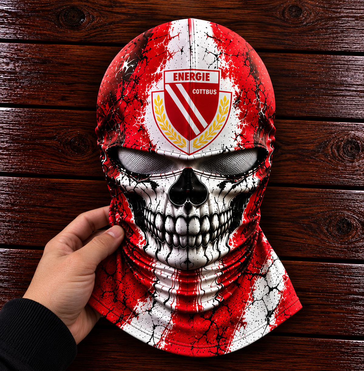 Energie Cottbus Horror Balaclava – Gruselige Fußball Fan Sturmhaube | Halloween Maske