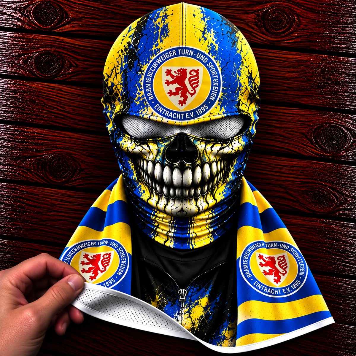 Eintracht Braunschweig Horror Balaclava – Gruselige Fußball Fan Sturmhaube | Halloween Maske