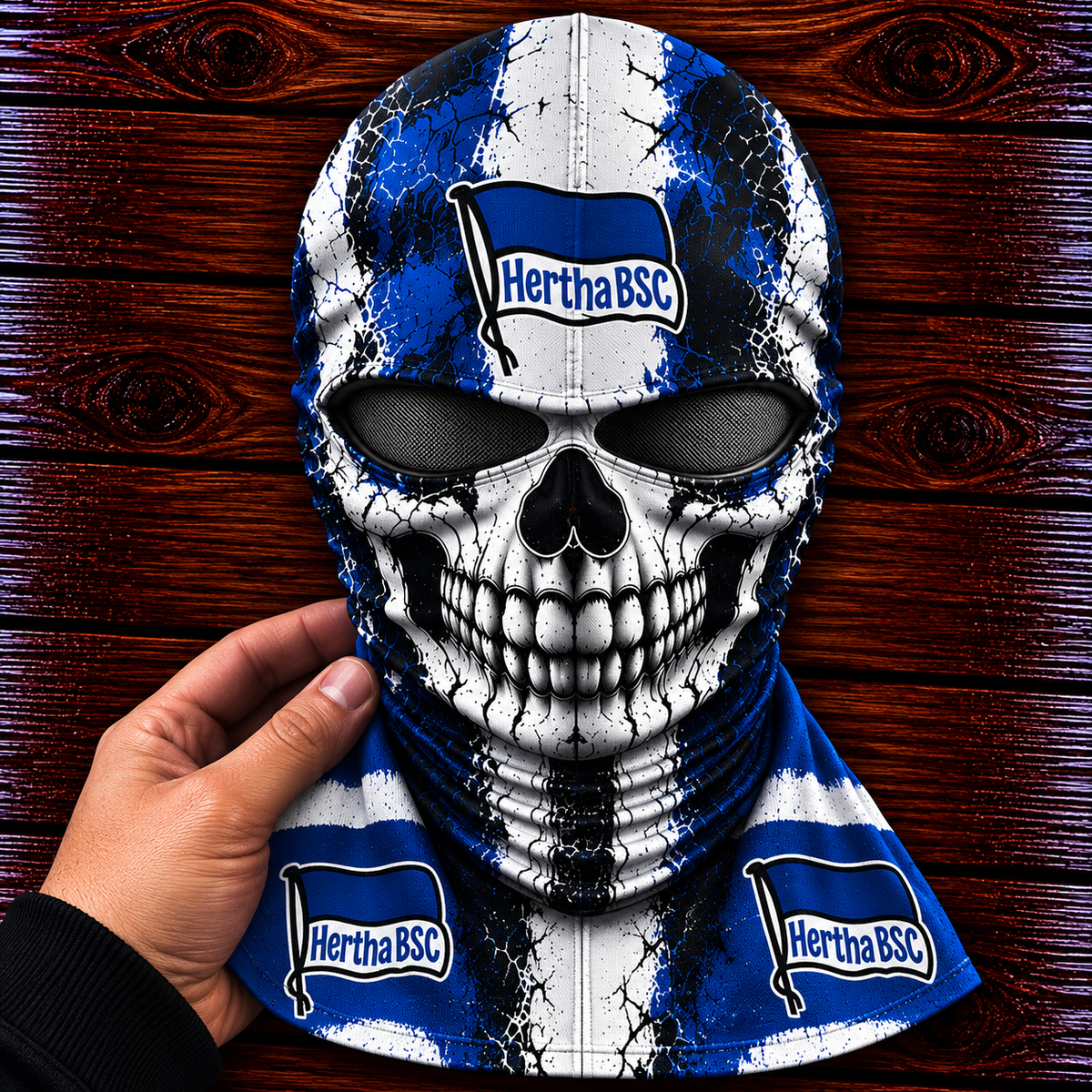 Hertha BSC Horror Balaclava – Gruselige Fußball Fan Sturmhaube | Halloween Maske
