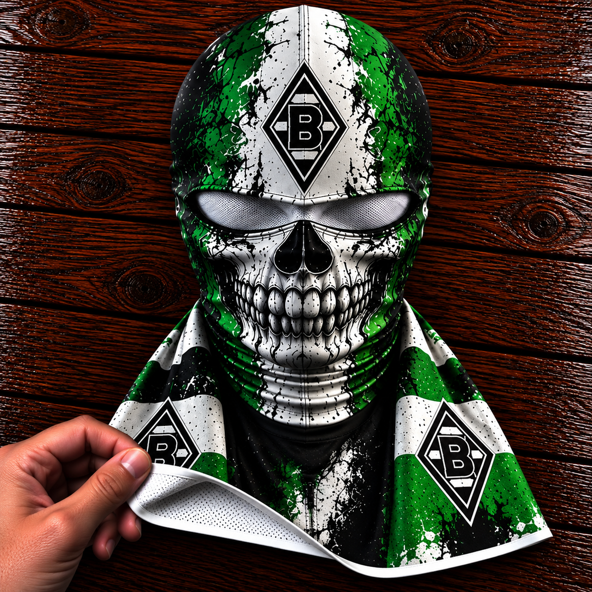 Borussia Mönchengladbach Horror Balaclava – Gruselige Fußball Fan Sturmhaube | Halloween Maske