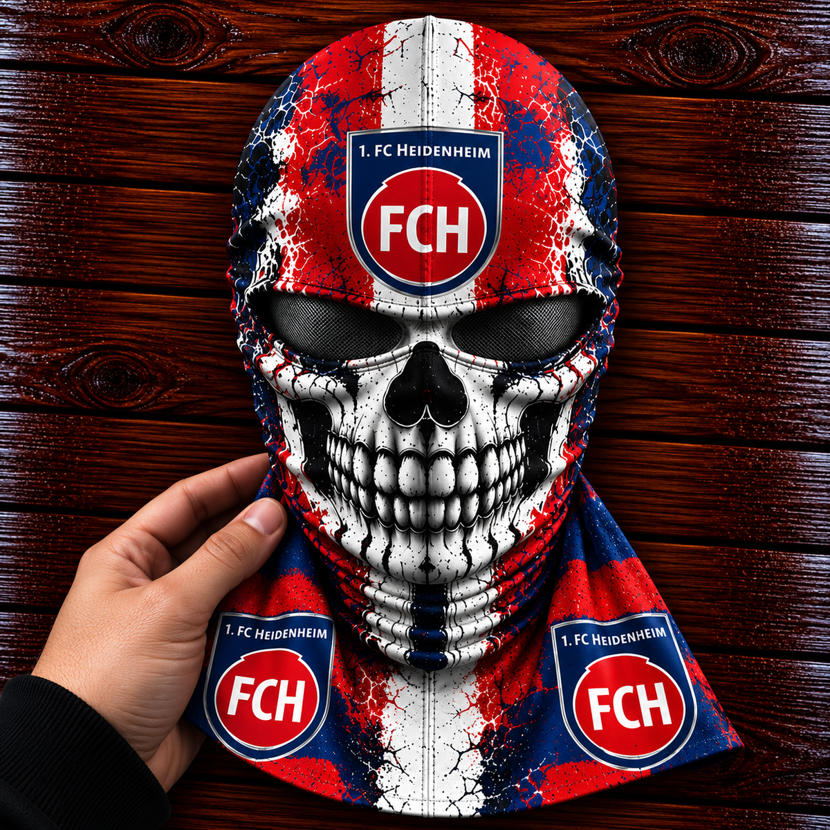 1. FC Heidenheim Horror Balaclava – Gruselige Fußball Fan Sturmhaube | Halloween Maske