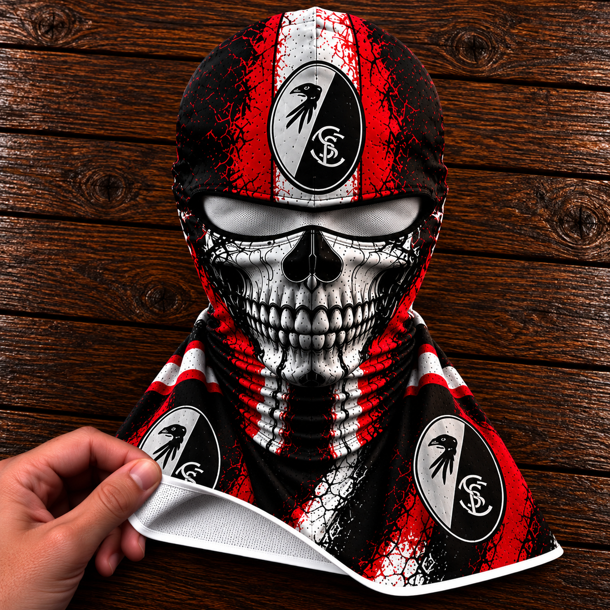 SC Freiburg Horror Balaclava – Gruselige Fußball Fan Sturmhaube | Halloween Maske