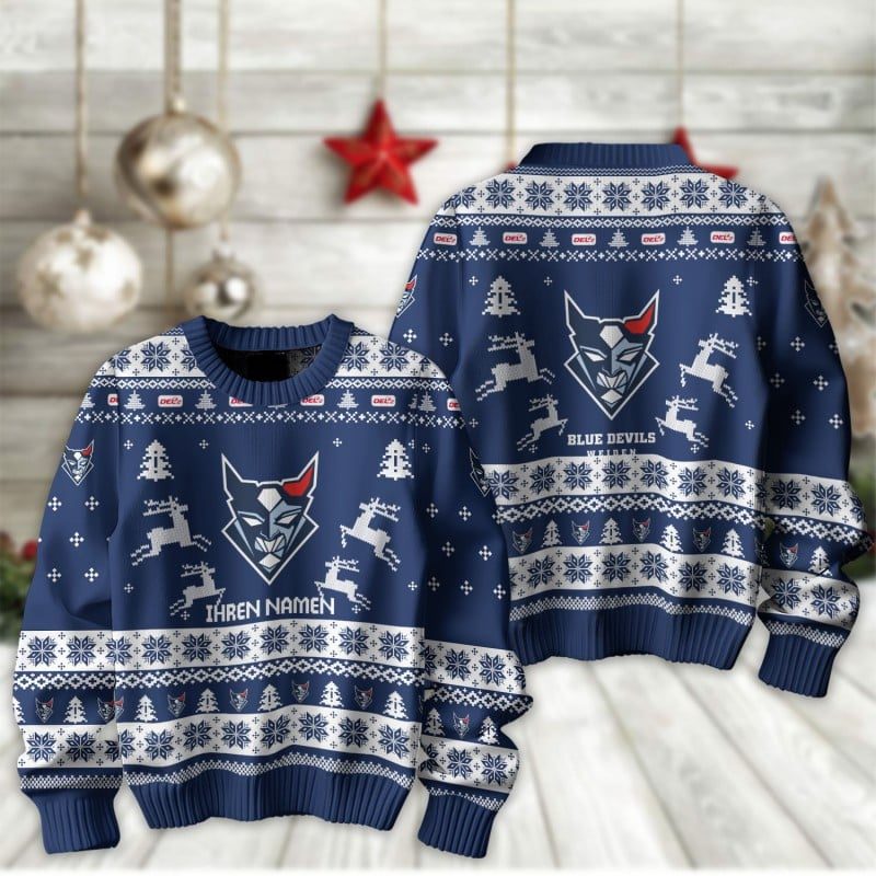 Blue Devils Weiden Fan Edition Weihnachtspullover im neuen Design - Individueller Name