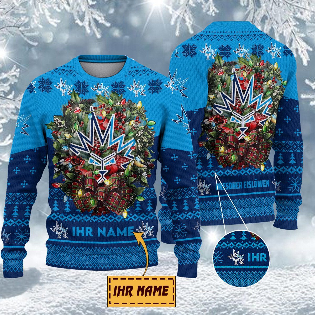 Dresdner Eislöwen Special Edition Weihnachtspullover - Individueller Name