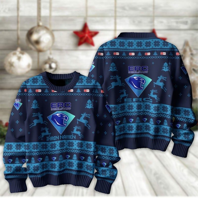 ERC Ingolstadt Fan Edition Weihnachtspullover im neuen Design - Individueller Name