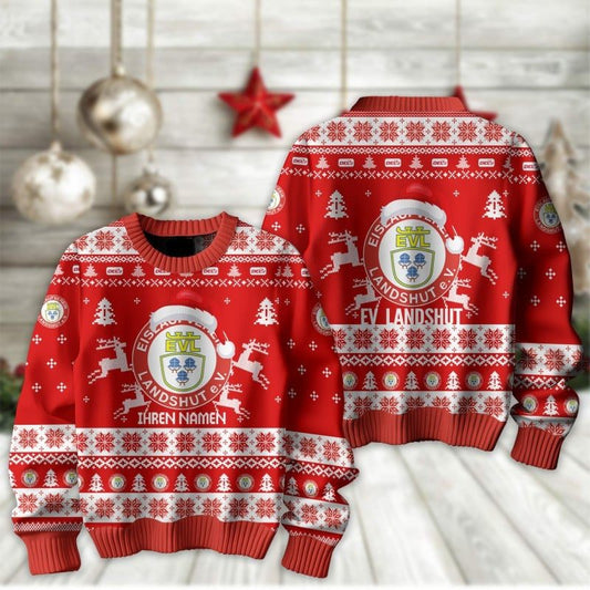 EV Landshut Fan Edition Weihnachtspullover im neuen Design - Individueller Name