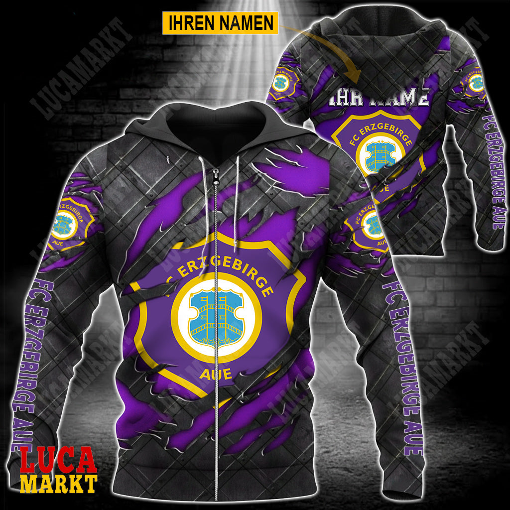 FC Erzgebirge Aue - Reißverschluss-Hoodie Neue Edition mit Ihrem Namen