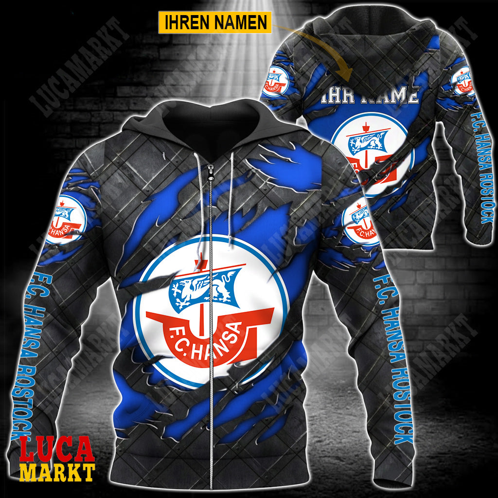 FC Hansa Rostock - Reißverschluss-Hoodie Neue Edition mit Ihrem Namen