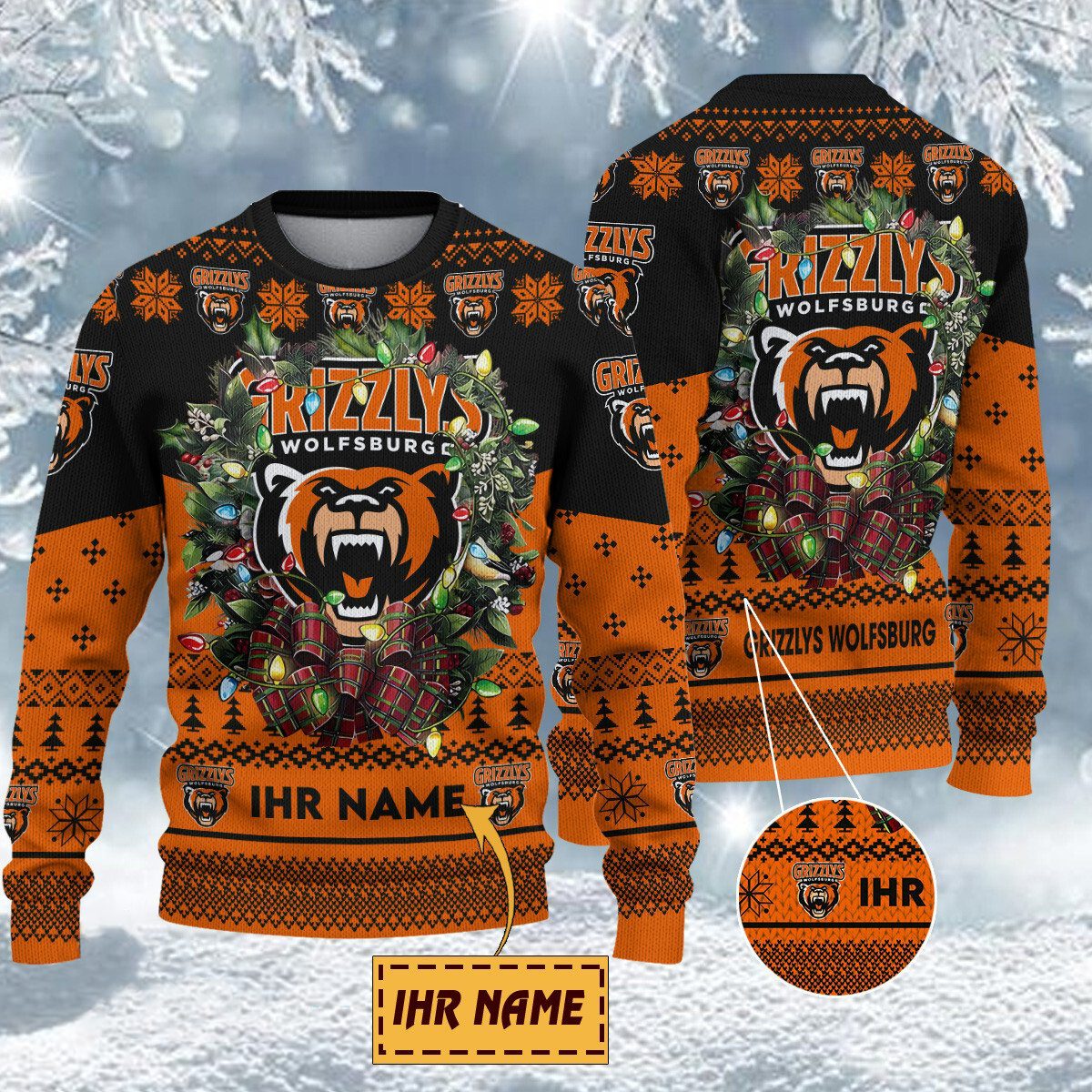 Grizzlys Wolfsburg Special Edition Weihnachtspullover - Individueller Name