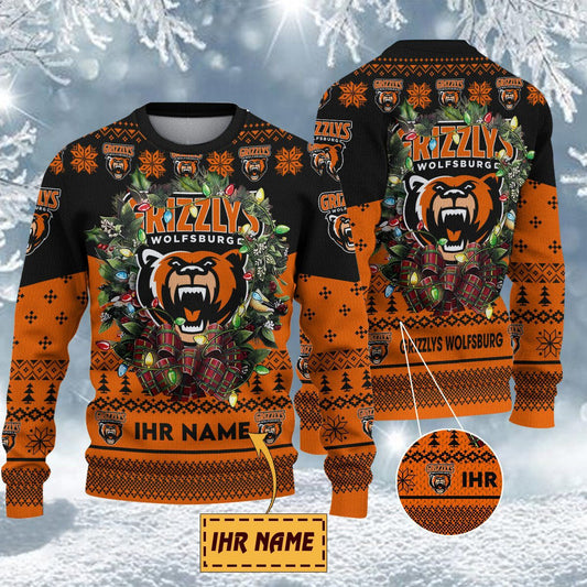 Grizzlys Wolfsburg Special Edition Weihnachtspullover - Individueller Name