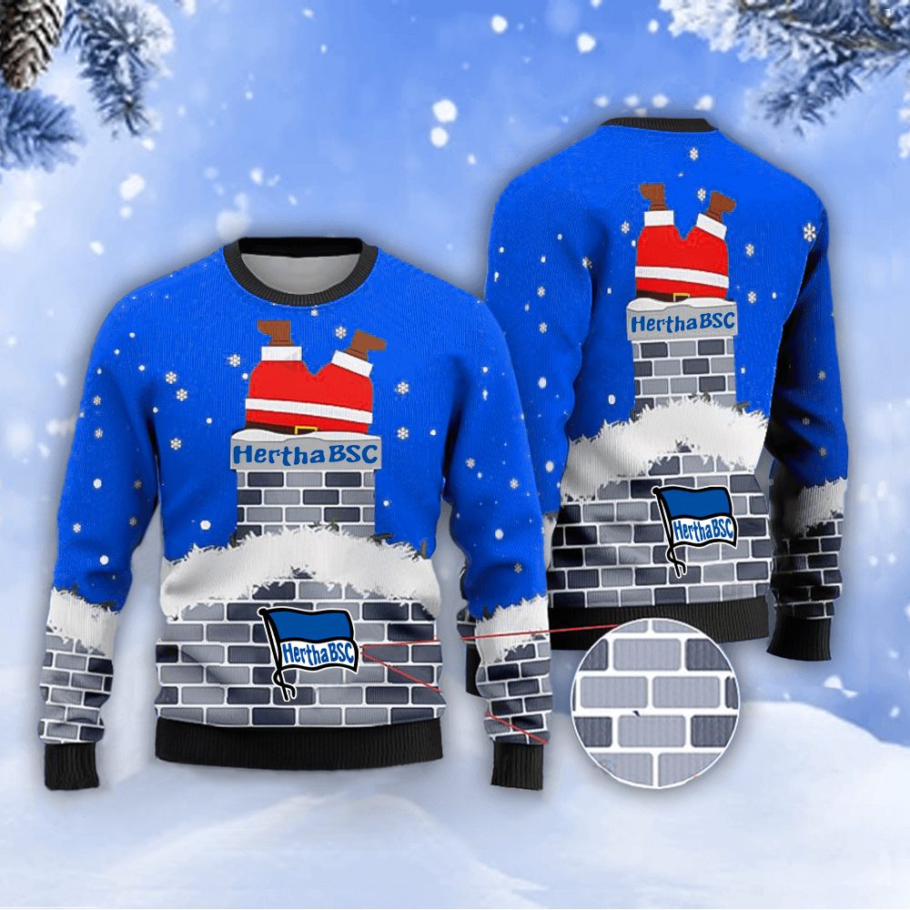 Neues Modell Hertha BSC Weihnachtspullover mit Weihnachtsmann-Motiv