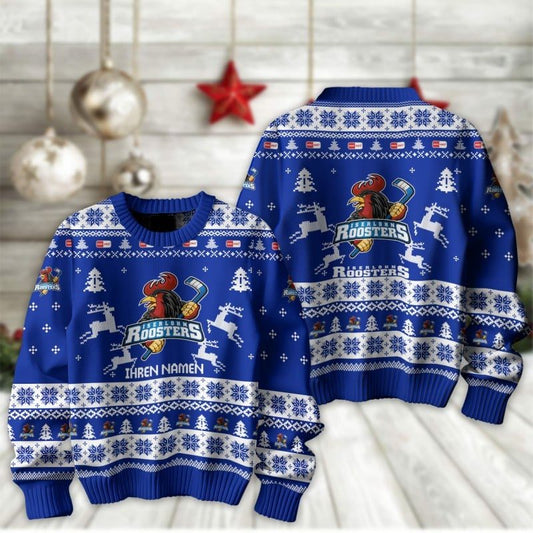 Iserlohn Roosters Fan Edition Weihnachtspullover im neuen Design - Individueller Name