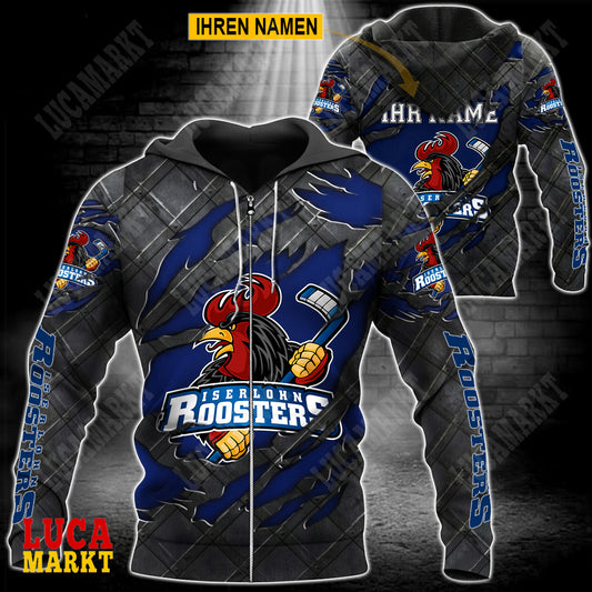 Iserlohn Roosters - Reißverschluss-Hoodie Neue Edition mit Ihrem Namen