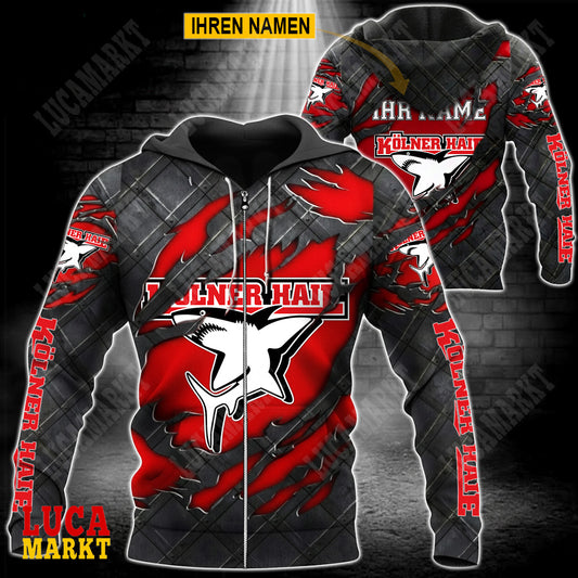 Kölner Haie - Reißverschluss-Hoodie Neue Edition mit Ihrem Namen