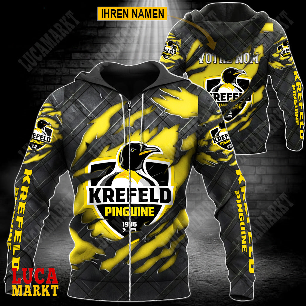 Krefeld Pinguine - Reißverschluss-Hoodie Neue Edition mit Ihrem Namen