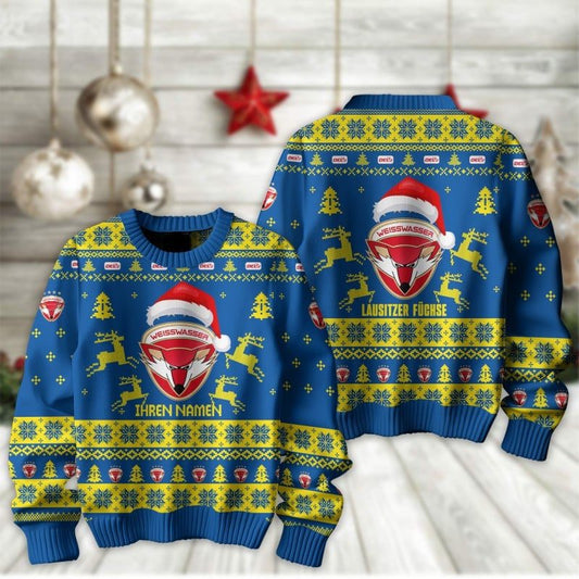 Lausitzer Füchse Fan Edition Weihnachtspullover im neuen Design - Individueller Name