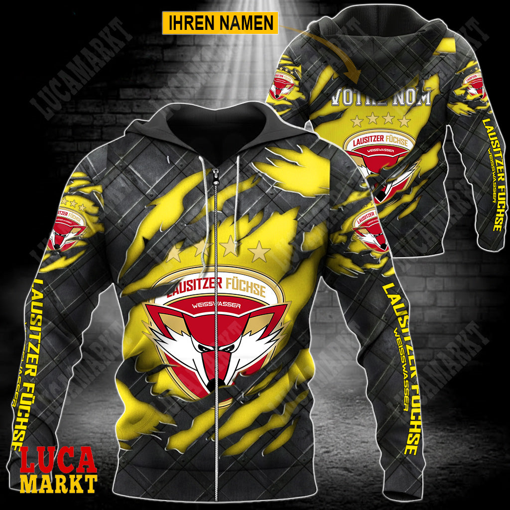 Lausitzer Füchse - Reißverschluss-Hoodie Neue Edition mit Ihrem Namen