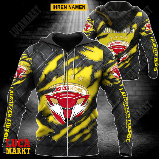 Lausitzer Füchse - Reißverschluss-Hoodie Neue Edition mit Ihrem Namen