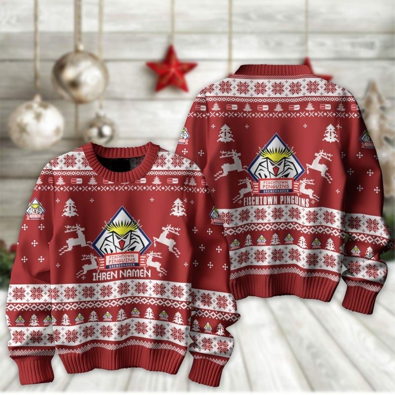 Pinguins Bremerhaven Fan Edition Weihnachtspullover im neuen Design - Individueller Name