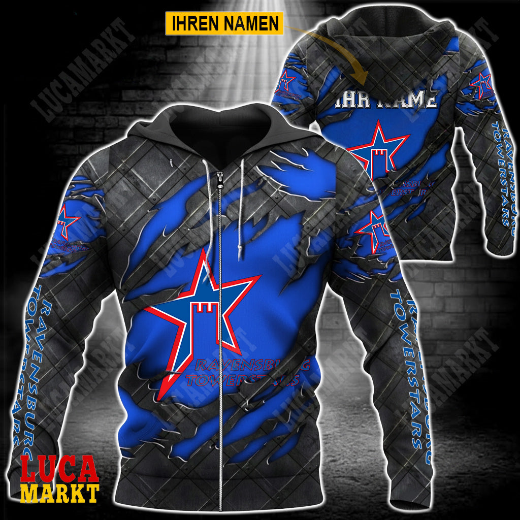 Ravensburg Towerstars - Reißverschluss-Hoodie Neue Edition mit Ihrem Namen