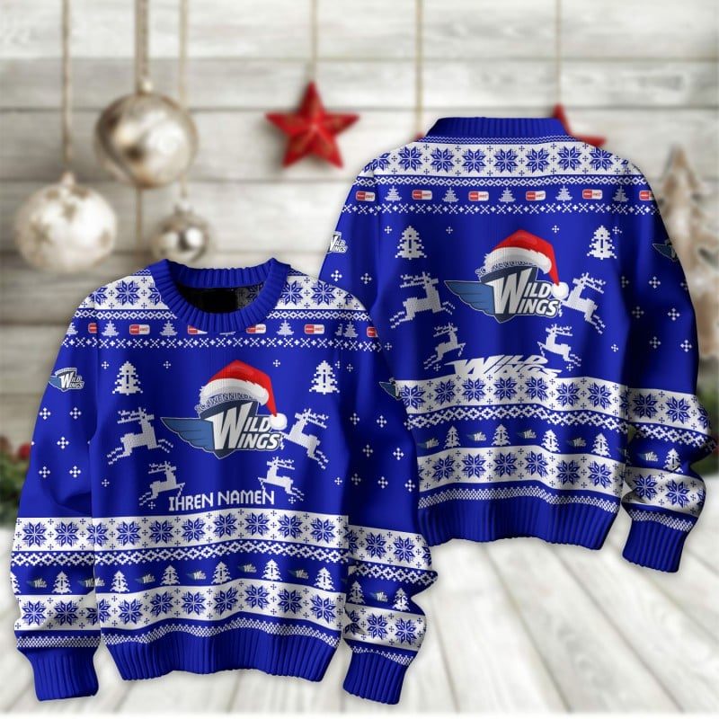 Schwenninger Wild Wings Fan Edition Weihnachtspullover im neuen Design - Individueller Name