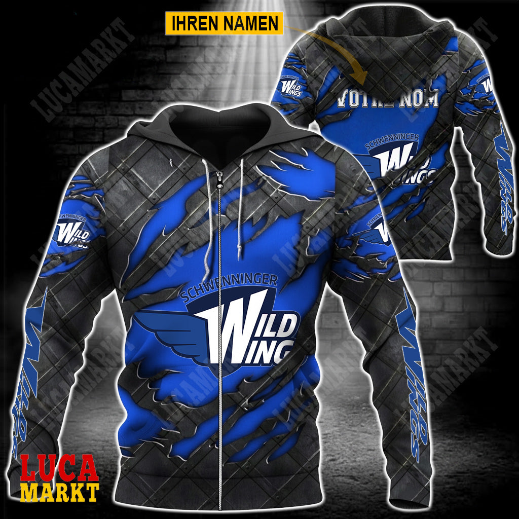 Schwenninger Wild Wings - Reißverschluss-Hoodie Neue Edition mit Ihrem Namen