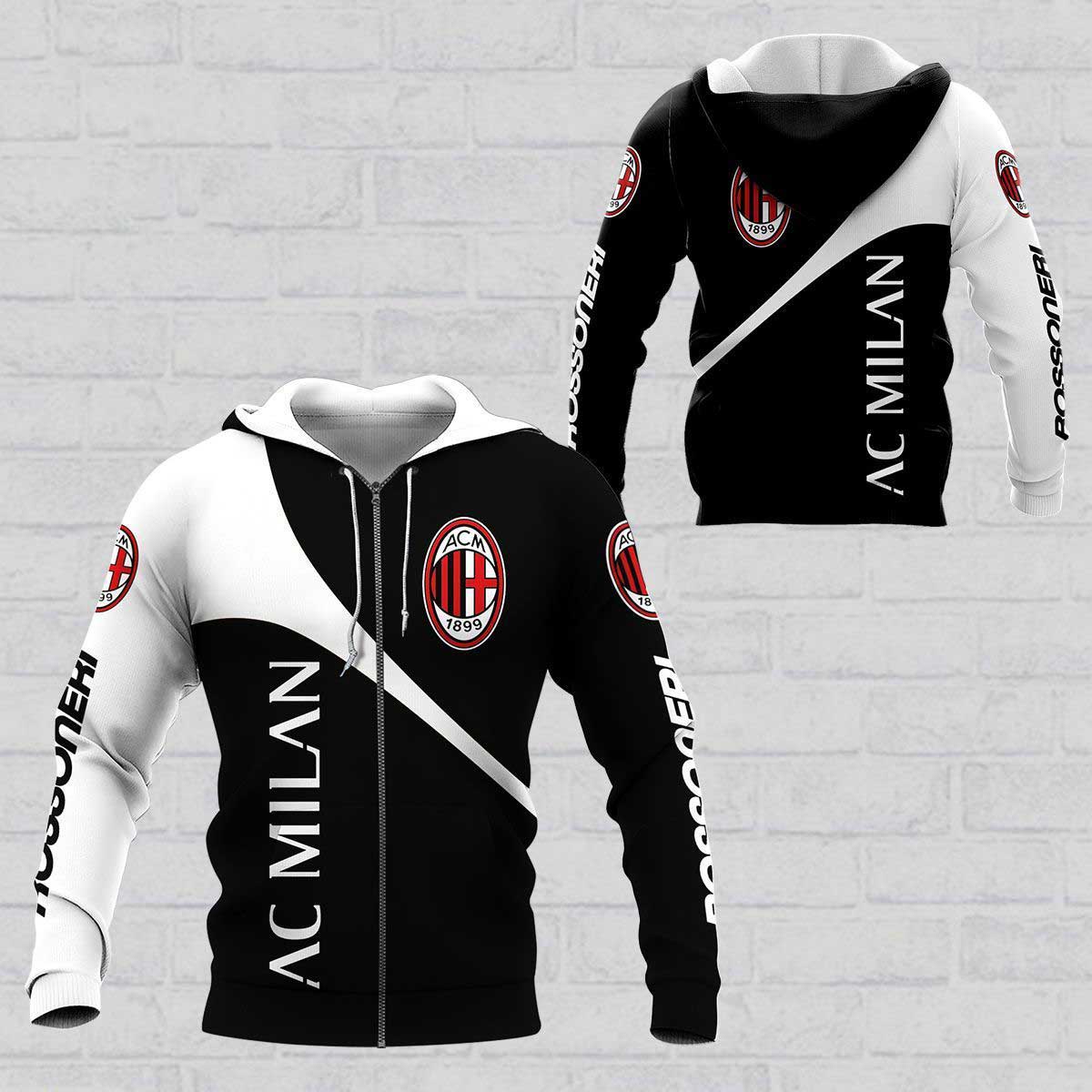 AC Milan Rossoneri Schwarz Weiß Reißverschluss-Hoodie